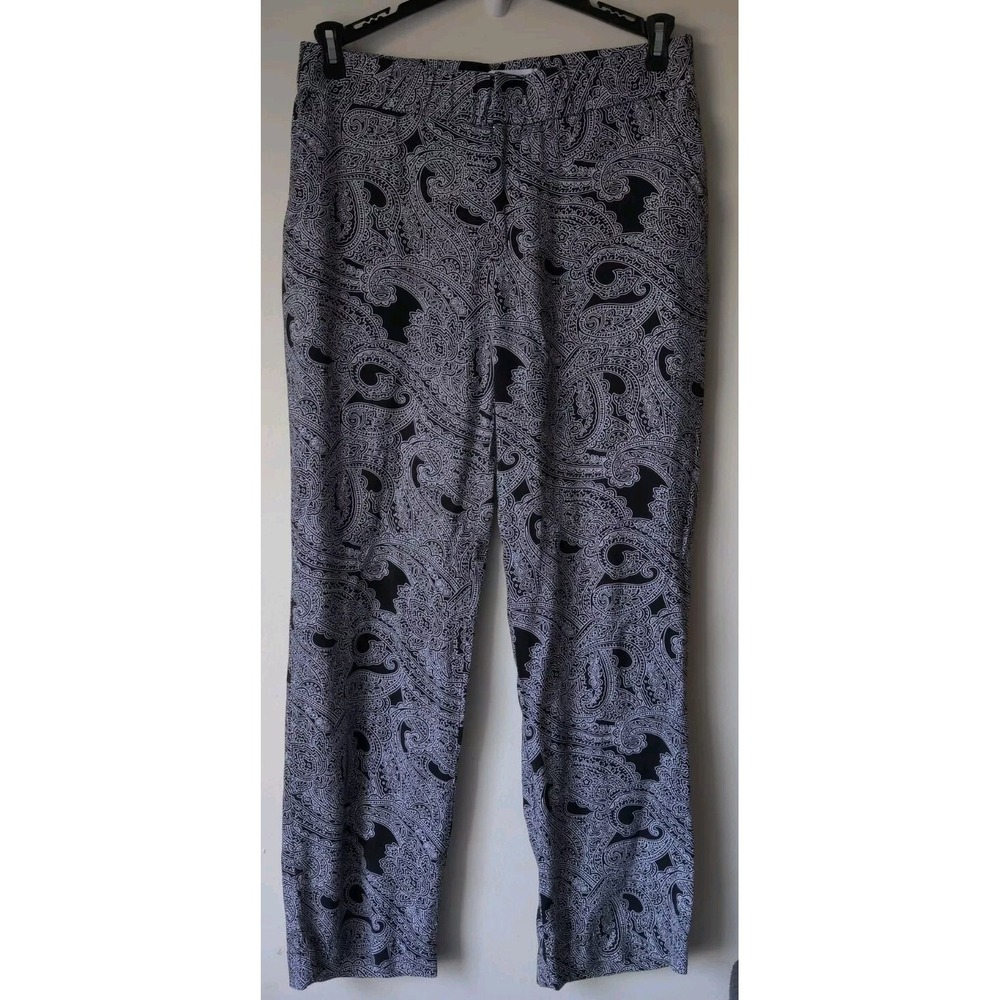 Liz Claiborne Womens Pants Paisley Print Black/White Elastic Waist Size 4 Rayon
